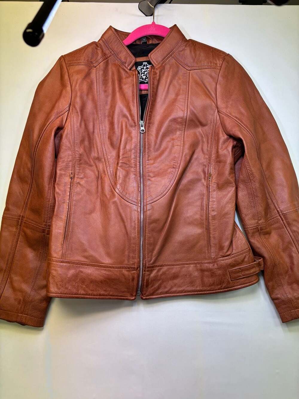 Real Leather Women's Tan Brown Cafe Racer Motorcycle Jacket